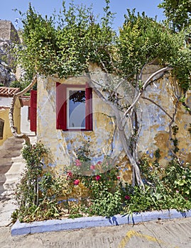 Athens Greece, picturesque house at Anafiotika, an old neighborhood under acropolis