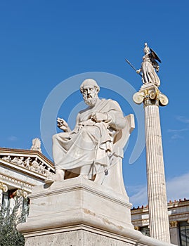 Athens Greece, Plato the philosopher and Athena ancient goddess statues