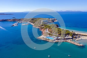 Athens Greece Riviera, Asteras Vouliagmeni panorama. Aerial drone view