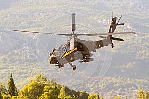 Athens, Greece 13 September 2015. Apache helicopter of the Hellenic air force team at the Athens air week flying show.