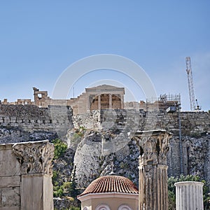 Athens Greece, view of acropolis over Hadrian's library
