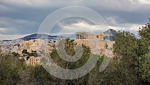 athens parthenon greece from philopappos monumnet view
