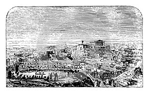 Athens restored from the Pnyx vintage engraving