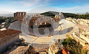 Athens - Ruins of ancient theater of Herodion Atticus in Acropolis, Greece