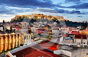 Athens skyline with Acropolis at night, Greece