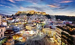 Athens skyline with Acropolis at night, Greece