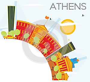 Athens Skyline with Color Buildings, Blue Sky and Copy Space.