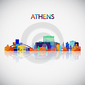 Athens skyline silhouette in colorful geometric style.