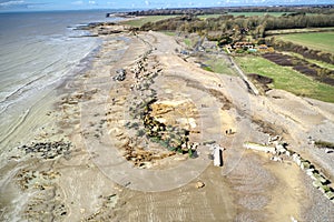 Atherington and Climping beach in West Sussex aerial view