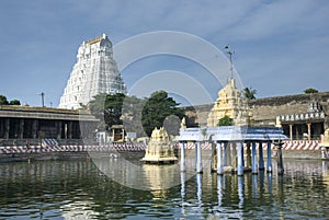 Athi varathar temple pond with gopuram photo