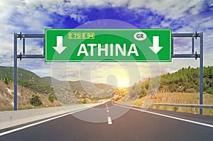 Athina road sign on highway