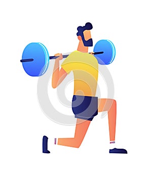 Athlet lifting barbell vector illustration.