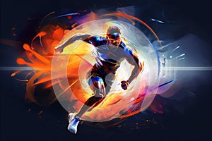 Athlete in action surrounded by dynamic energy vibrations, Sports arena or field with energetic lines