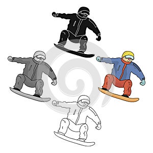 The athlete with the blue jacket and red pants on a snowboard.Snowboarder at the Olympics.Olympic sports single icon in