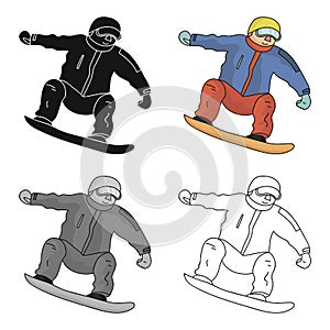 The athlete with the blue jacket and red pants on a snowboard.Snowboarder at the Olympics.Olympic sports single icon in