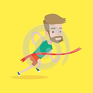 Athlete crossing finish line vector illustration.