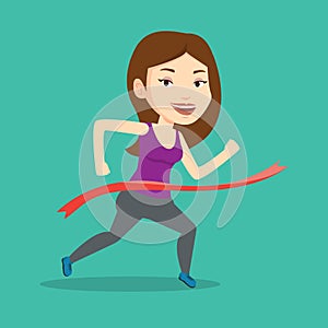 Athlete crossing finish line vector illustration.