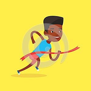 Athlete crossing finish line vector illustration.