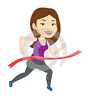 Athlete crossing finish line vector illustration.