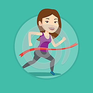 Athlete crossing finish line vector illustration.