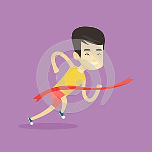 Athlete crossing finish line vector illustration.