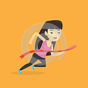 Athlete crossing finish line vector illustration.