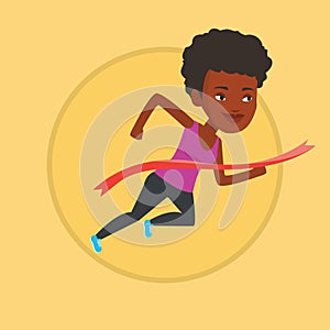 Athlete crossing finish line vector illustration.