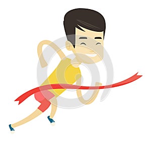 Athlete crossing finish line vector illustration.