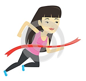 Athlete crossing finish line vector illustration.