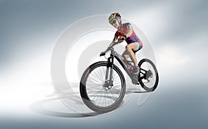 Athlete cyclists in silhouettes on white background.