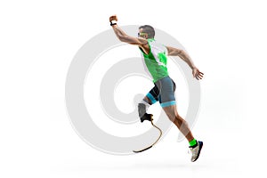 Athlete disabled amputee isolated on white studio background