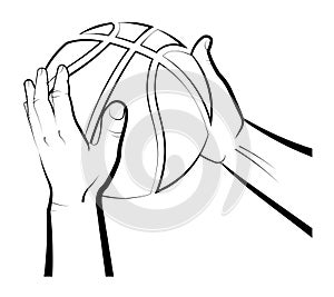 Athlete hands holds basketball ball during the game. Team sports, healthy lifestyle. Isolated vector on white background