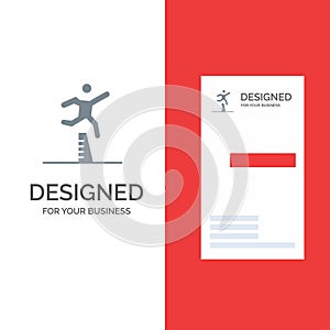 Athlete, Jumping, Runner, Running, Steeplechase Grey Logo Design and Business Card Template