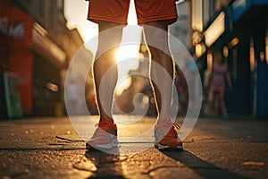 Athlete man preparing for running on the city street
