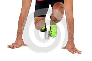 Athlete man in ready to run position