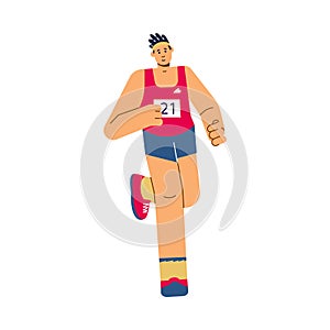 Athlete-marathoner at competition, cartoon flat vector illustration isolated.