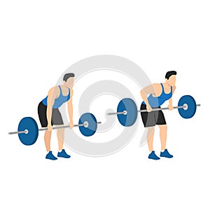 The athlete performs the bent-over rows exercise