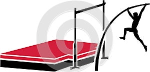 Athlete at the pole vault system