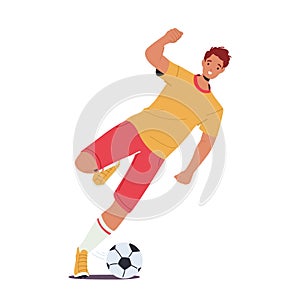 Athlete Practicing Football Game, Sportsman Playing Soccer Isolated On White Background. Character Wear Uniform