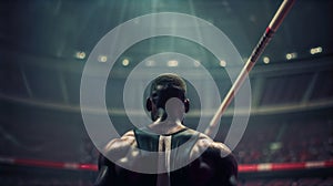 The athlete is preparing to jump