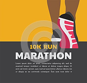 Athlete runner feet running or walking on road . running poster template. closeup illustration vector