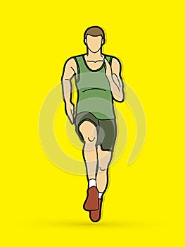 Athlete runner, A man runner running front view graphic vector.