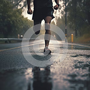 Athlete running road silhouette close up low shoot