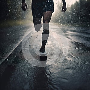 Athlete running road silhouette close up low shoot