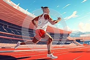 Athlete running on the stadium track. Sport concept