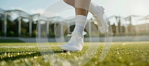 Athlete s agile footwork in close up, summer olympics sports concept for lateral movement photo