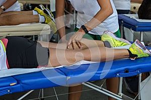 Athlete& x27;s Muscles Massage after Sport Workout