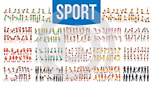 Athlete Set Vector. Man, Woman. Group Of Sports People In Uniform, Apparel. Character In Game Action. Flat Cartoon