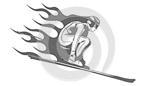 Athlete skier downhill alpine skiing black silhouette animation