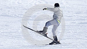 Athlete skiing in the snowy mountains